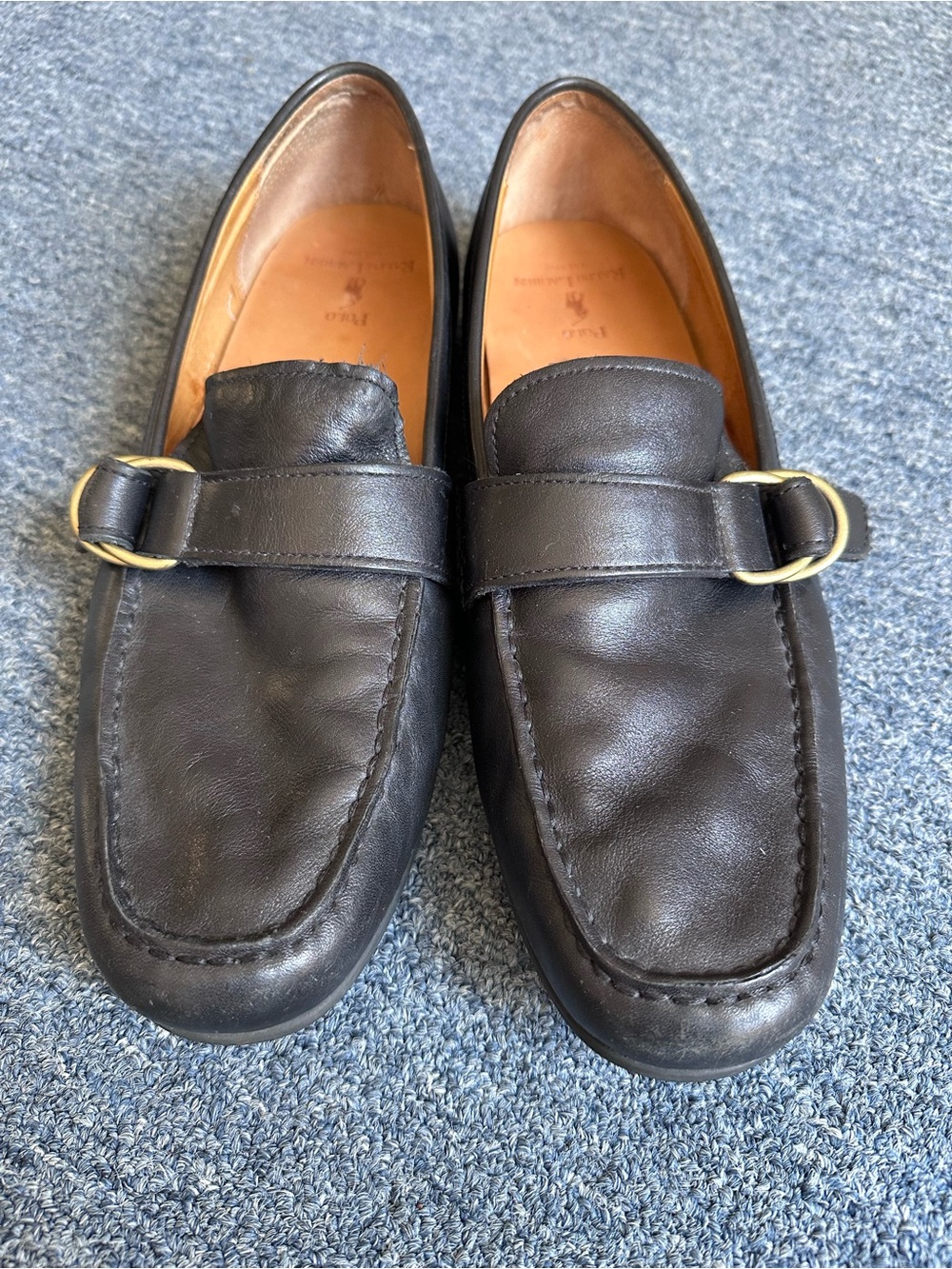 Polo by Ralph Lauren Black Leather Loafers with Gold Buckle Detail